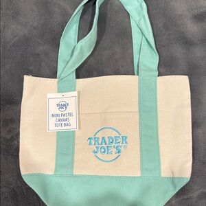 Trader Joe's Pastel Green and Cream Mini Canvas Tote